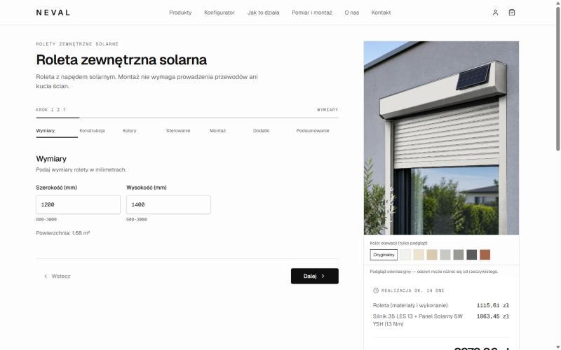 NEVAL: konfigurator rolety z ceną