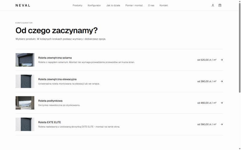 NEVAL: wybór produktu w konfiguratorze