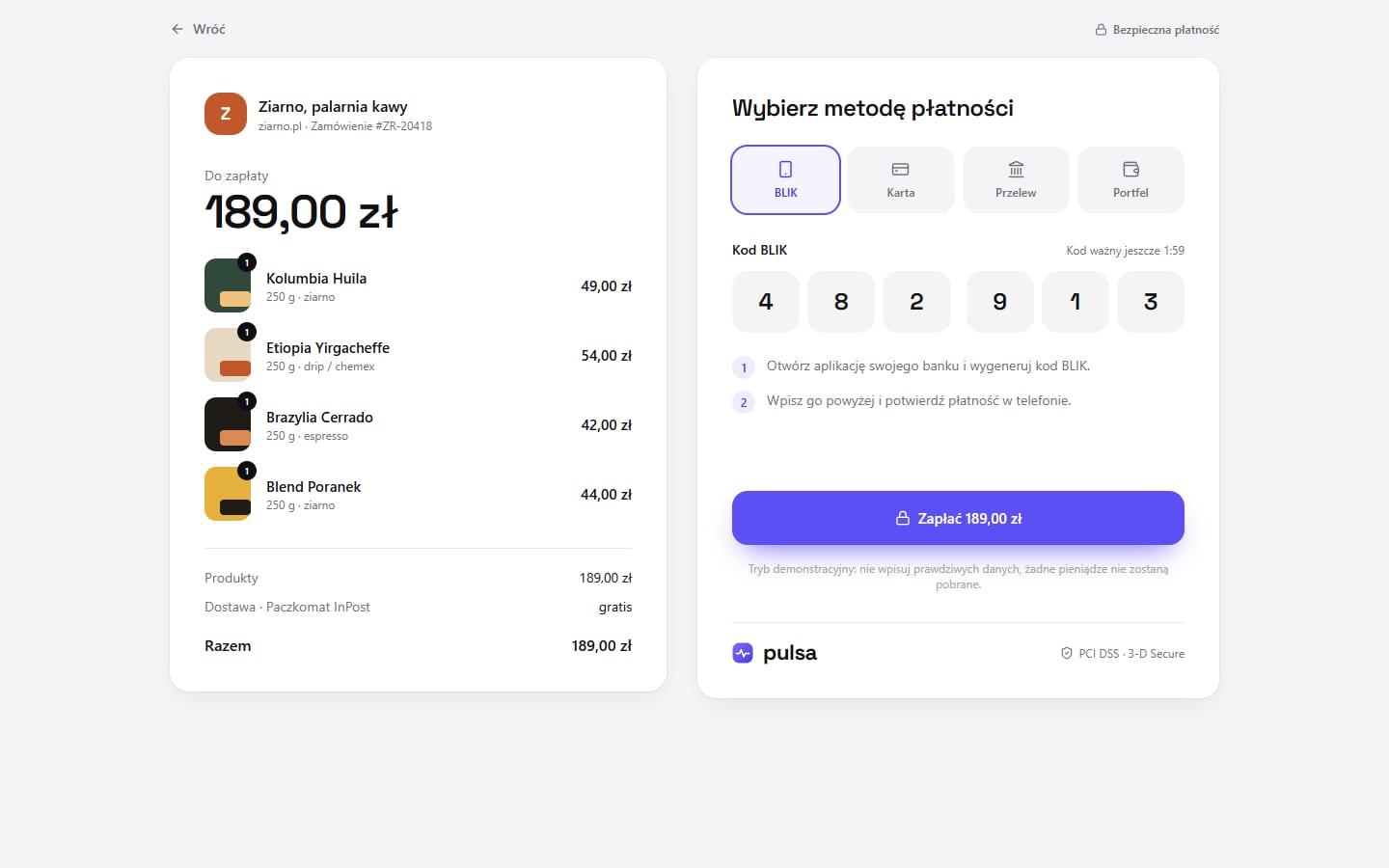 Pulsa: checkout z płatnością BLIK