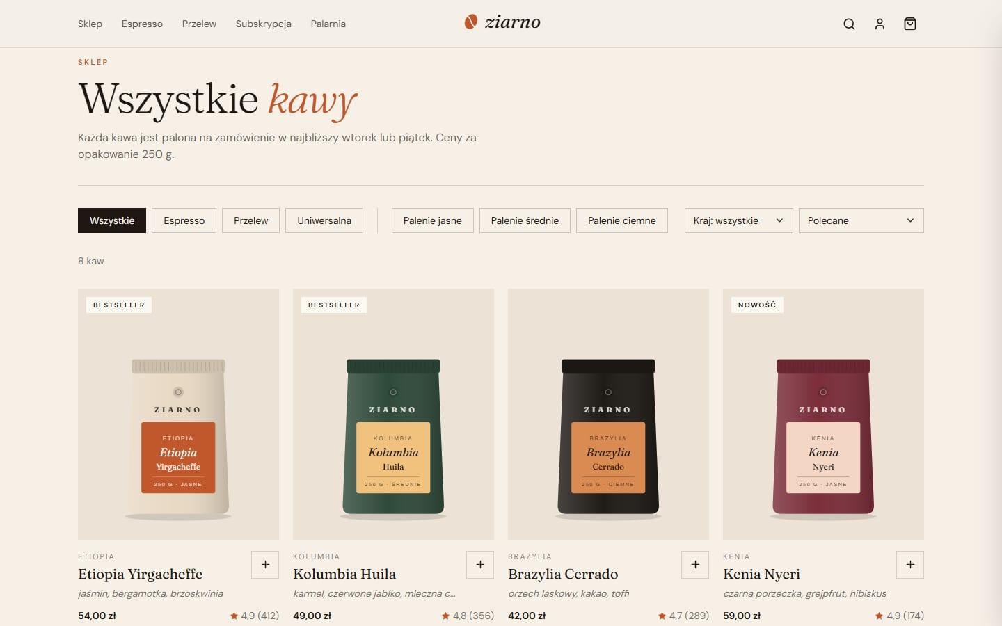 Ziarno: katalog kaw z filtrami